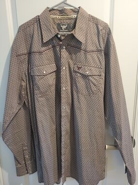 Cowboy Hardware Men's Brown Patterned Western Button-Down Shirt